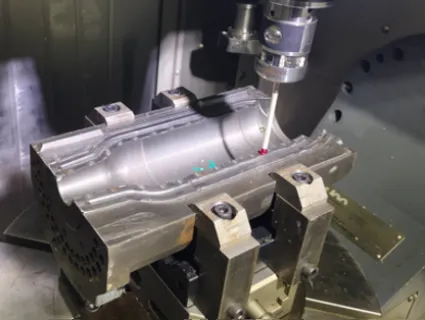 Workpiece fixture-datum alignment measurement in progress