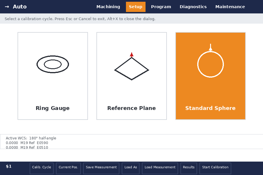 Probe calibration modes: ring gauge, reference plane, and standard sphere